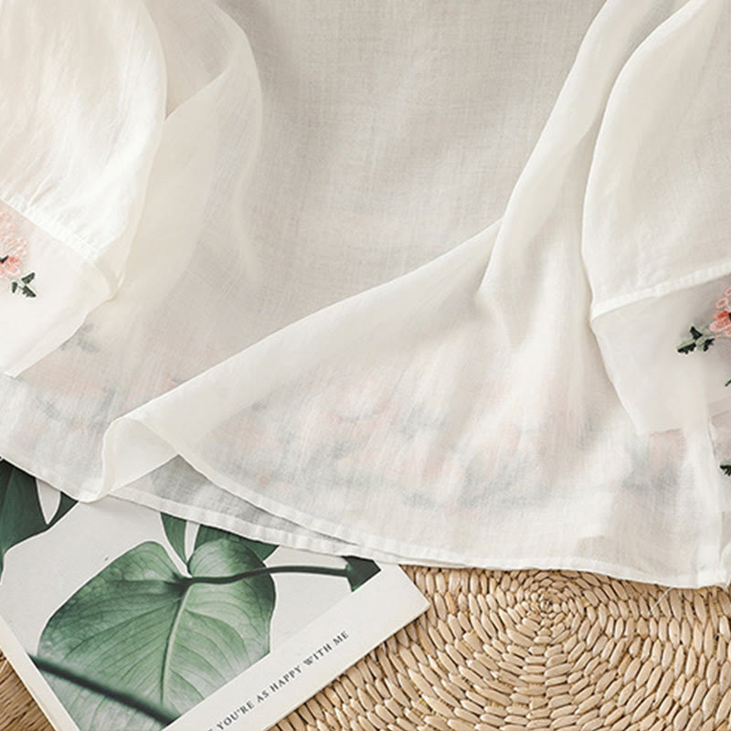 Buddha Stones Lässiges Damen-Hemd aus Polyester mit Blumenstickerei und Rundhalsausschnitt und Froschknopf - image 11