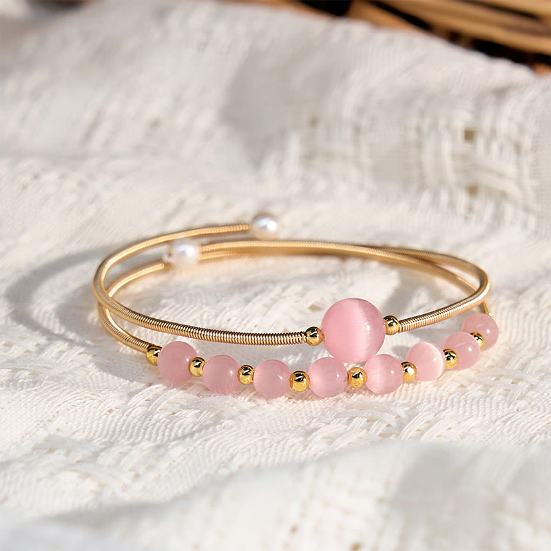 Buddha Stones 14 Karat Gold gefüllt Kupfer rosa Katzenauge Unterstützung Metall Manschette Armband Armreif - image 3