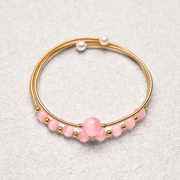 Buddha Stones 14 Karat Gold gefüllt Kupfer rosa Katzenauge Unterstützung Metall Manschette Armband Armreif - image 4