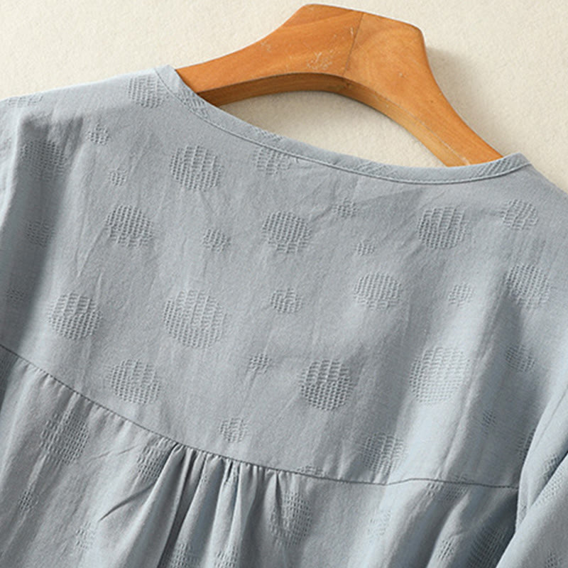 Buddha Stones Plain Rundhals-Design Damen Baumwolle Lose Kurzarm Shirt - image 4