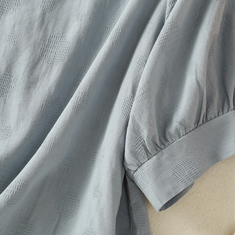 Buddha Stones Plain Rundhals-Design Damen Baumwolle Lose Kurzarm Shirt - image 3