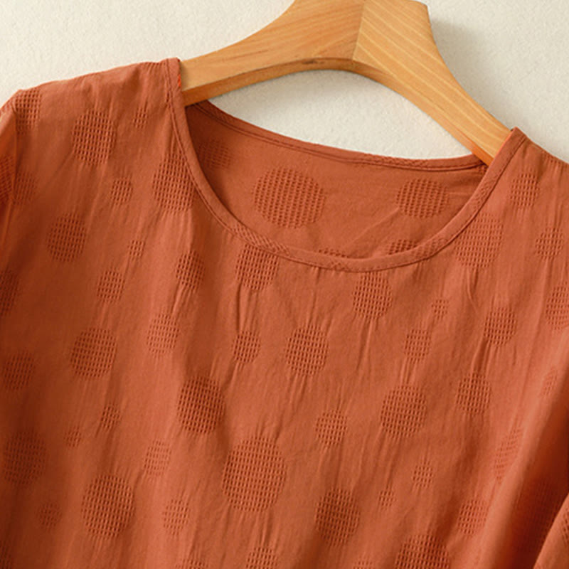 Buddha Stones Plain Rundhals-Design Damen Baumwolle Lose Kurzarm Shirt - image 9