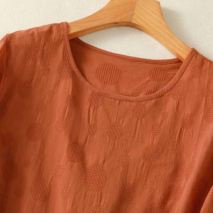 Buddha Stones Plain Rundhals-Design Damen Baumwolle Lose Kurzarm Shirt - image 9