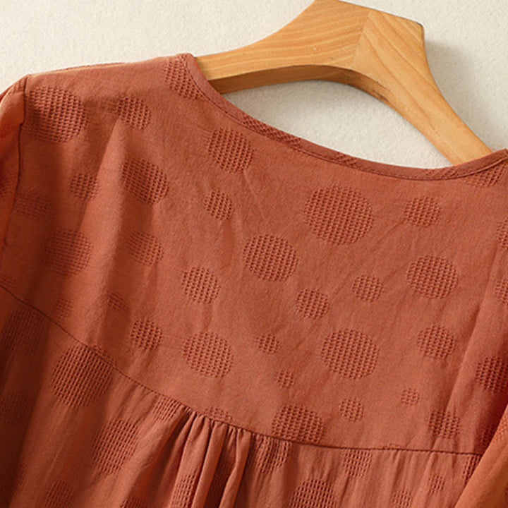 Buddha Stones Plain Rundhals-Design Damen Baumwolle Lose Kurzarm Shirt - image 12