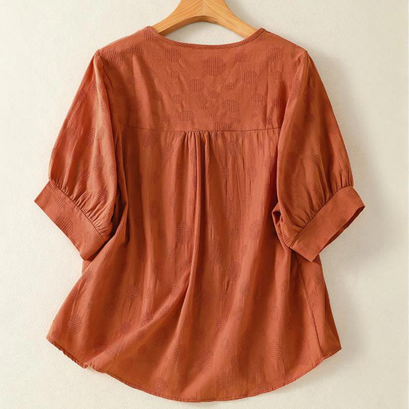 Buddha Stones Plain Rundhals-Design Damen Baumwolle Lose Kurzarm Shirt - image 8
