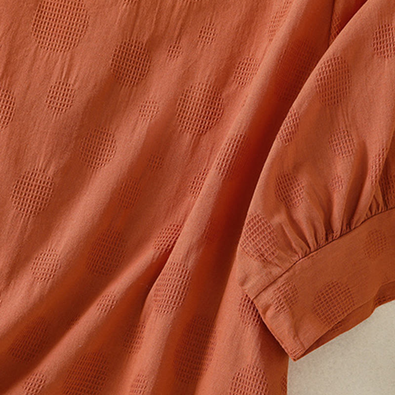 Buddha Stones Plain Rundhals-Design Damen Baumwolle Lose Kurzarm Shirt - image 11