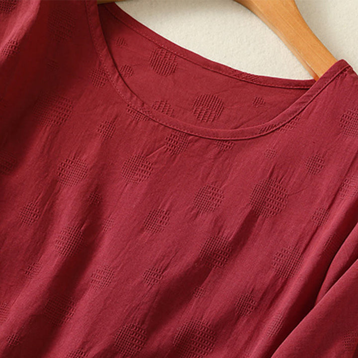 Buddha Stones Plain Rundhals-Design Damen Baumwolle Lose Kurzarm Shirt - image 18
