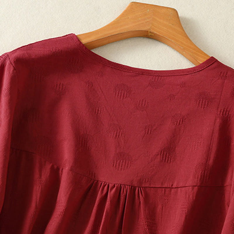 Buddha Stones Plain Rundhals-Design Damen Baumwolle Lose Kurzarm Shirt - image 19