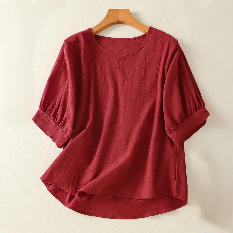 Buddha Stones Plain Rundhals-Design Damen Baumwolle Lose Kurzarm Shirt - Braun - US8-10， UK/AU12-14，EU40-42 (2XL) - image 13