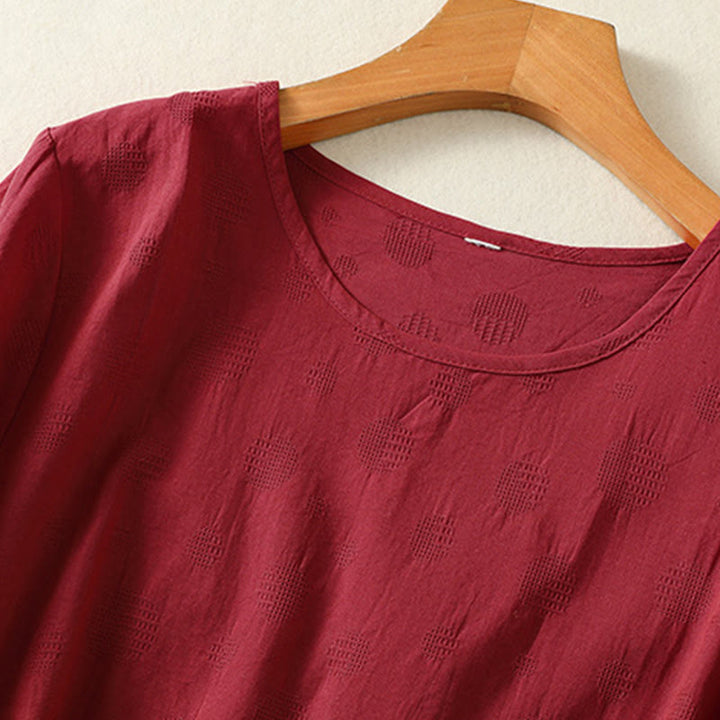 Buddha Stones Plain Rundhals-Design Damen Baumwolle Lose Kurzarm Shirt - image 15