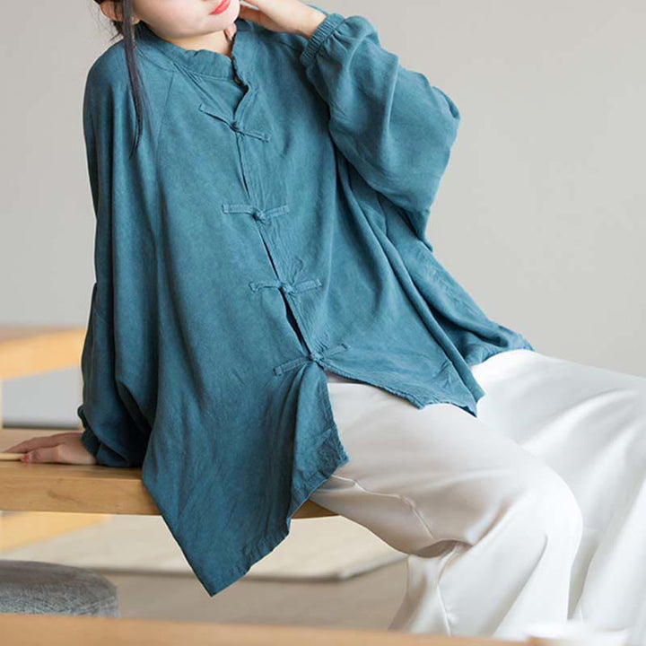 Buddha Stones Frosch-Knopf Langarmshirt Zen Tai Chi Meditation Top Hanfu Kleidung Jacke - image 6