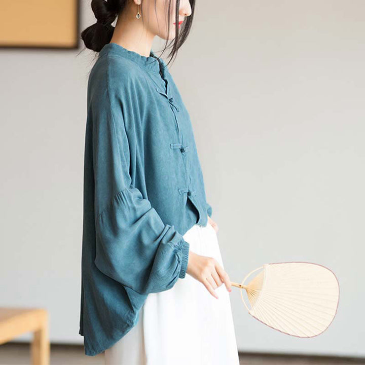 Buddha Stones Frosch-Knopf Langarmshirt Zen Tai Chi Meditation Top Hanfu Kleidung Jacke - image 3