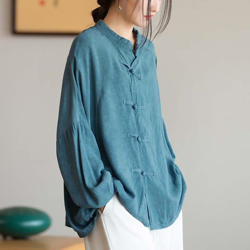 Buddha Stones Frosch-Knopf Langarmshirt Zen Tai Chi Meditation Top Hanfu Kleidung Jacke - image 1