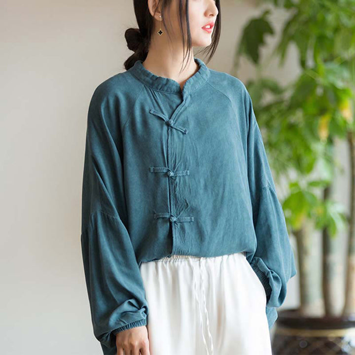 Buddha Stones Frosch-Knopf Langarmshirt Zen Tai Chi Meditation Top Hanfu Kleidung Jacke - image 4