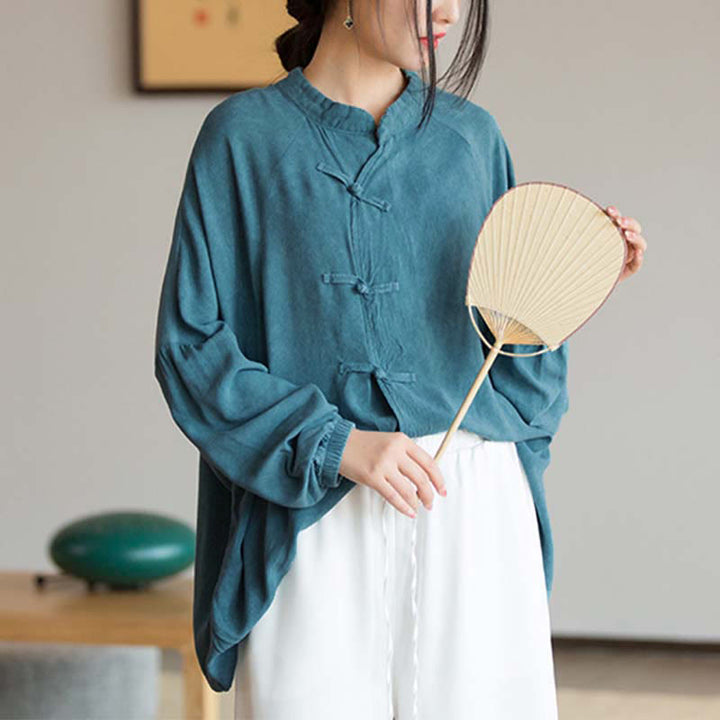 Buddha Stones Frosch-Knopf Langarmshirt Zen Tai Chi Meditation Top Hanfu Kleidung Jacke - image 10