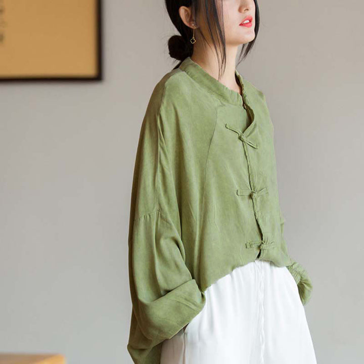 Buddha Stones Frosch-Knopf Langarmshirt Zen Tai Chi Meditation Top Hanfu Kleidung Jacke - Grün (Brustumfang 162 cm) (nur Oberteil) - image 11