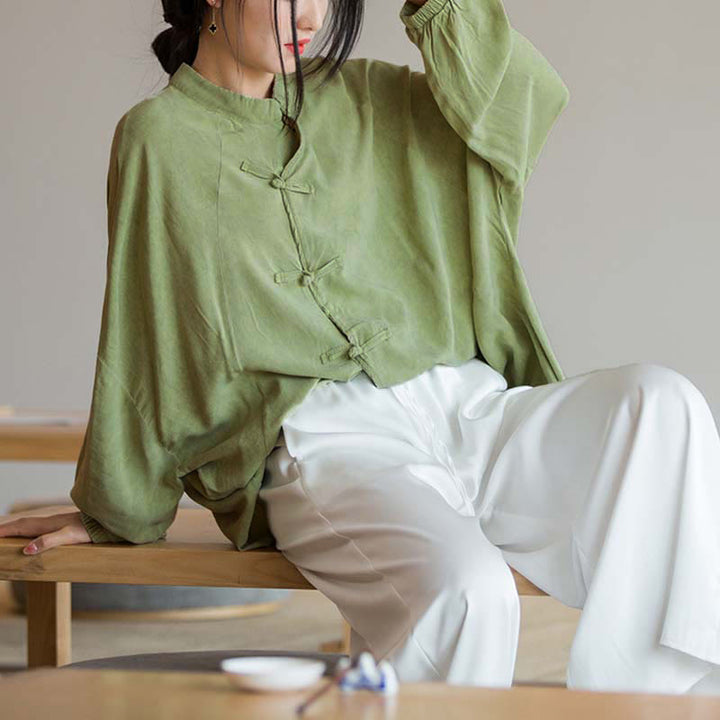 Buddha Stones Frosch-Knopf Langarmshirt Zen Tai Chi Meditation Top Hanfu Kleidung Jacke - image 15