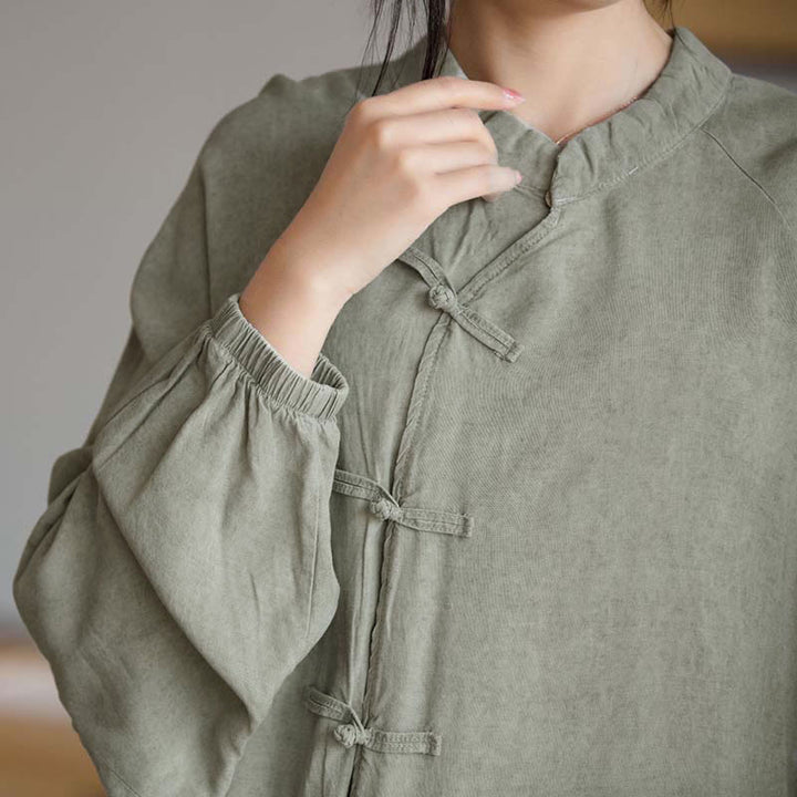 Buddha Stones Frosch-Knopf Langarmshirt Zen Tai Chi Meditation Top Hanfu Kleidung Jacke - image 23