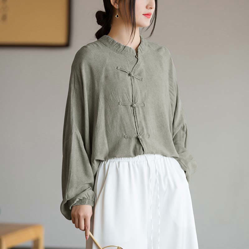 Buddha Stones Frosch-Knopf Langarmshirt Zen Tai Chi Meditation Top Hanfu Kleidung Jacke - Grau (Brustumfang 162 cm) (nur Oberteil) - image 17
