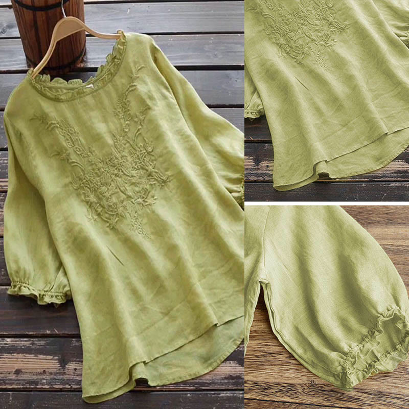 Buddha Stones Damen T-Shirt mit Blumenstickerei-Design, Rundhalsausschnitt - image 12
