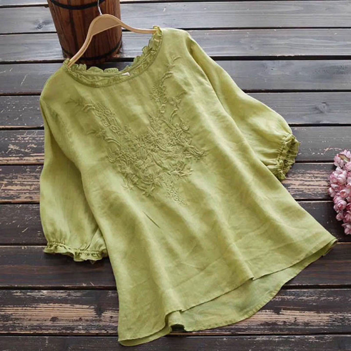 Buddha Stones Damen T-Shirt mit Blumenstickerei-Design, Rundhalsausschnitt - Gelbgrün - US14, UK/AU18, EU46 (4XL) - image 11