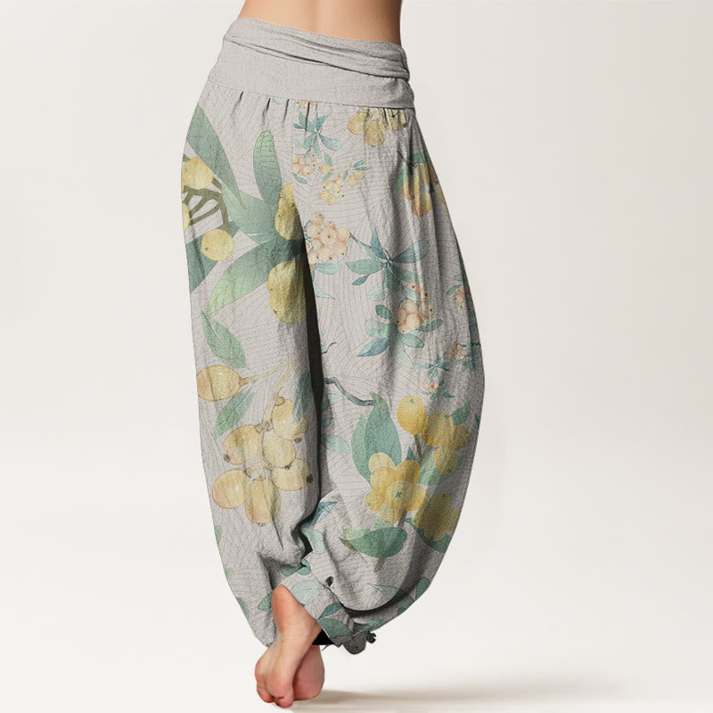 Buddha Stones Damen-Haremshose mit elastischer Taille und Loquat-Muster aus reiner Baumwolle - image 2