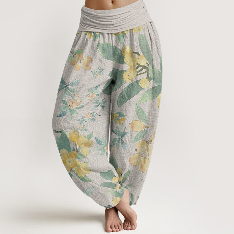 Buddha Stones Damen-Haremshose mit elastischer Taille und Loquat-Muster aus reiner Baumwolle - OldLace - US22, UK/AU26,EU54 (6XL) - image 1