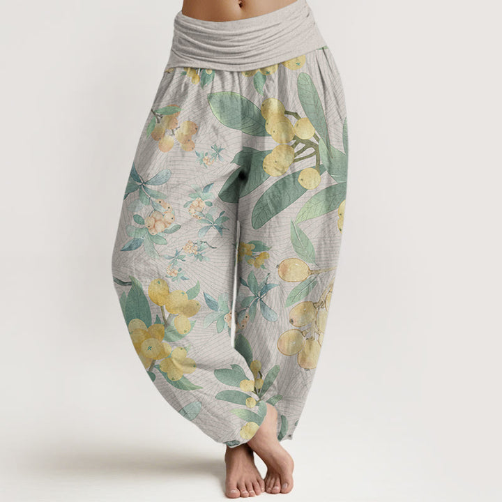 Buddha Stones Damen-Haremshose mit elastischer Taille und Loquat-Muster aus reiner Baumwolle - OldLace - US22, UK/AU26,EU54 (6XL) - image 1