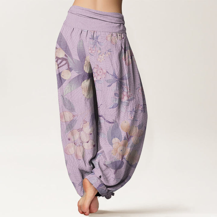 Buddha Stones Damen-Haremshose mit elastischer Taille und Loquat-Muster aus reiner Baumwolle - image 8