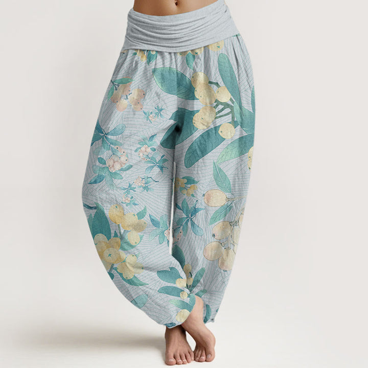 Buddha Stones Damen-Haremshose mit elastischer Taille und Loquat-Muster aus reiner Baumwolle - Puderblau - US22, UK/AU26,EU54 (6XL) - image 10