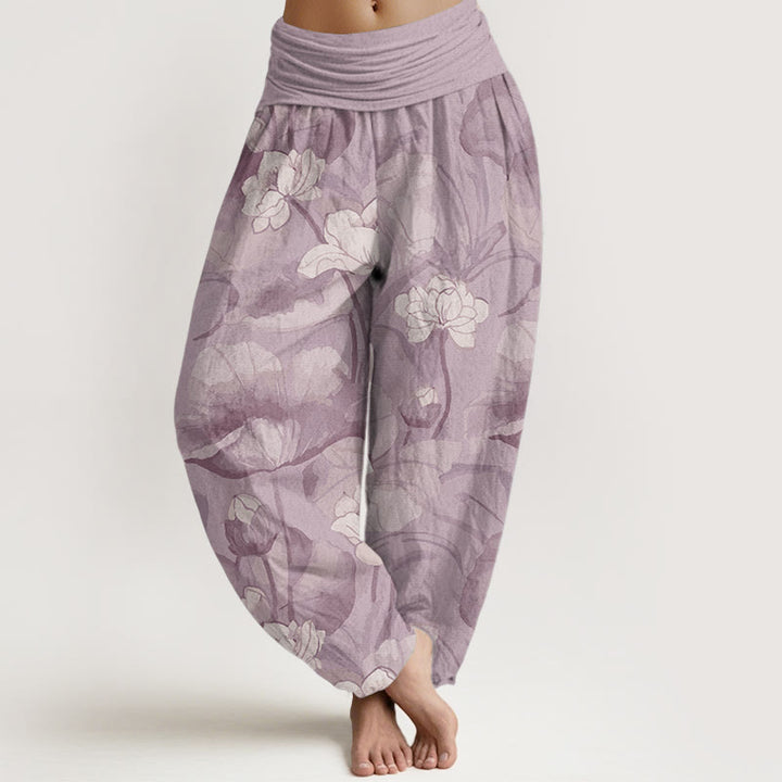 Buddha Stones Damen-Haremshose aus reiner Baumwolle mit Lotus-Design und elastischer Taille - Pflaume - US22, UK/AU26,EU54 (6XL) - image 7