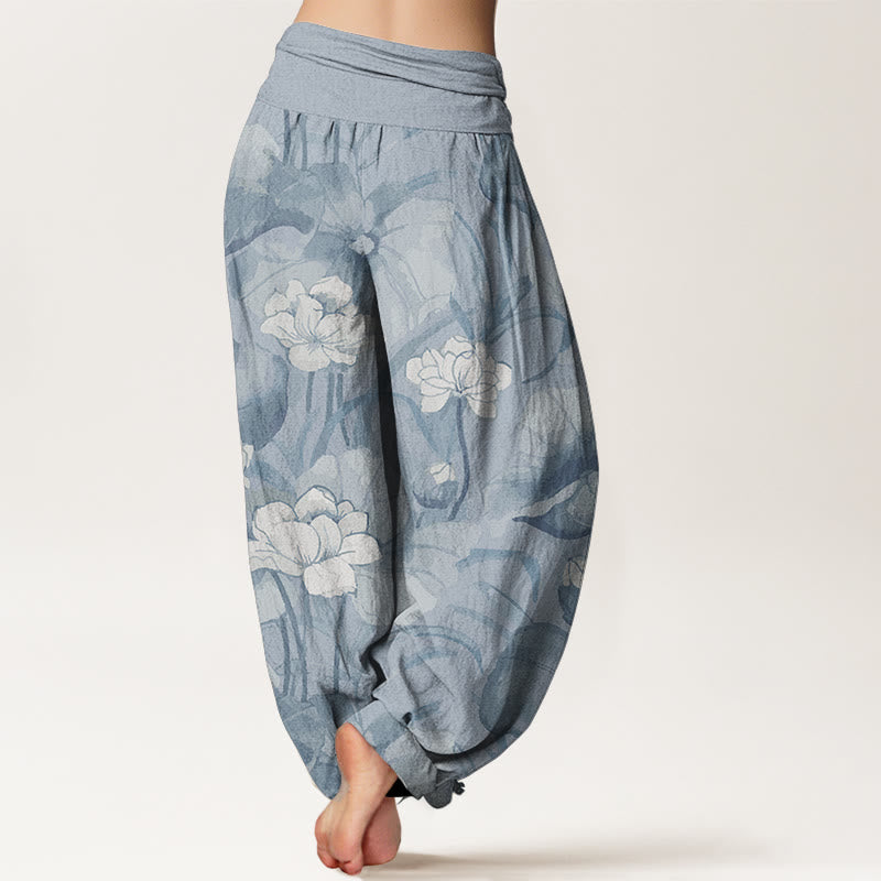 Buddha Stones Damen-Haremshose aus reiner Baumwolle mit Lotus-Design und elastischer Taille - image 2