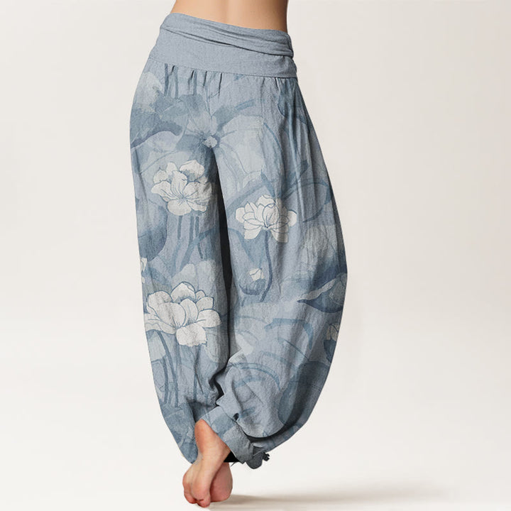 Buddha Stones Damen-Haremshose aus reiner Baumwolle mit Lotus-Design und elastischer Taille - image 2