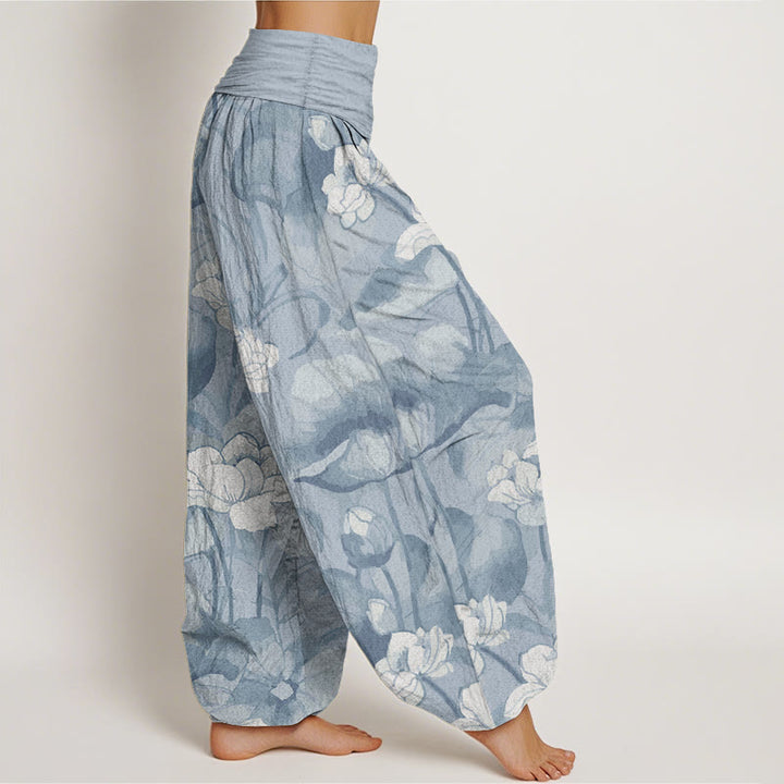 Buddha Stones Damen-Haremshose aus reiner Baumwolle mit Lotus-Design und elastischer Taille - image 3