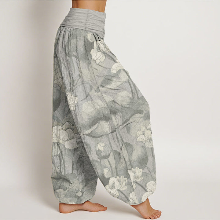 Buddha Stones Damen-Haremshose aus reiner Baumwolle mit Lotus-Design und elastischer Taille - image 12