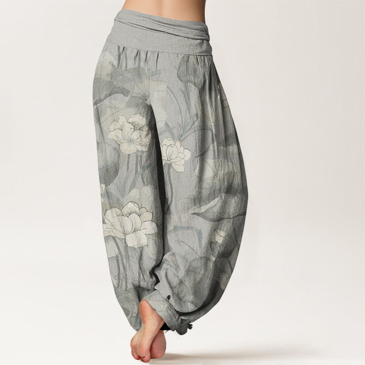 Buddha Stones Damen-Haremshose aus reiner Baumwolle mit Lotus-Design und elastischer Taille - image 11