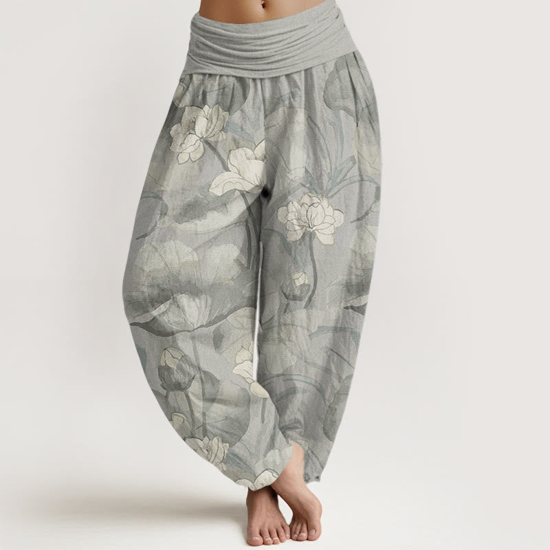 Buddha Stones Damen-Haremshose aus reiner Baumwolle mit Lotus-Design und elastischer Taille - Hellgrau - US22, UK/AU26,EU54 (6XL) - image 10