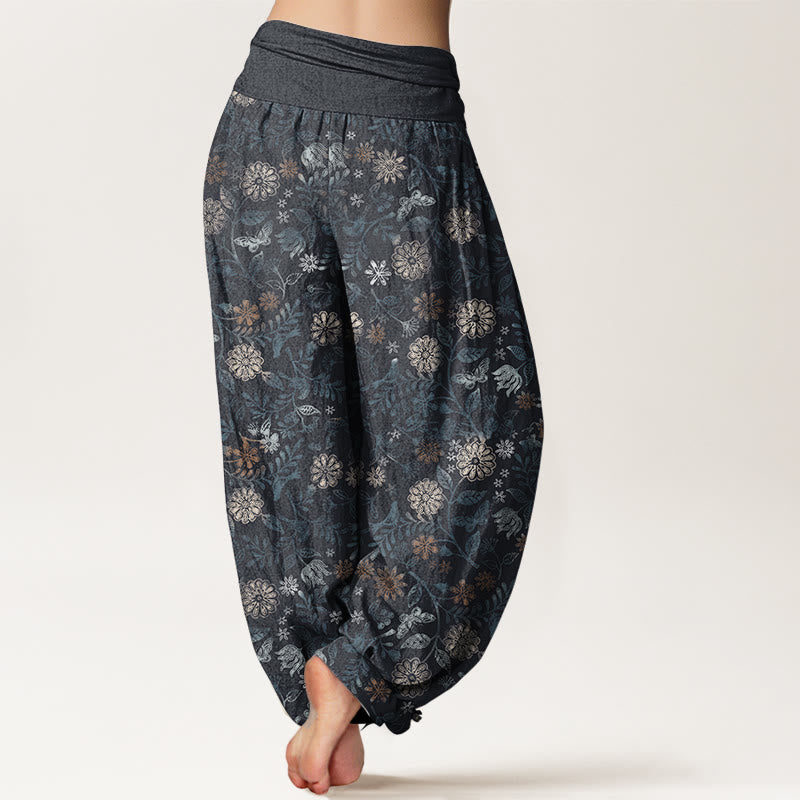 Buddha Stones Damen-Haremshose aus reiner Baumwolle mit New Yorker Asterblumen-Blätter-Design und elastischer Taille - image 2