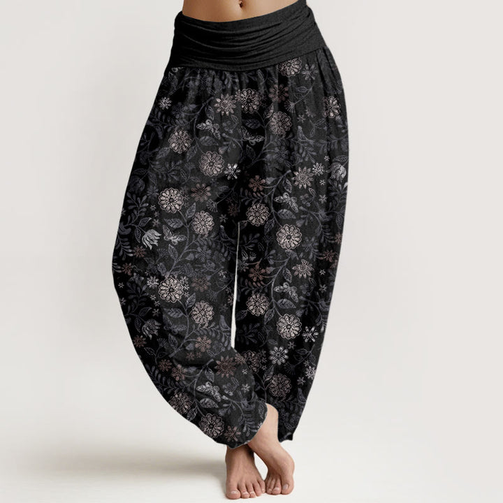 Buddha Stones Damen-Haremshose aus reiner Baumwolle mit New Yorker Asterblumen-Blätter-Design und elastischer Taille - Schwarz - US22, UK/AU26,EU54 (6XL) - image 7