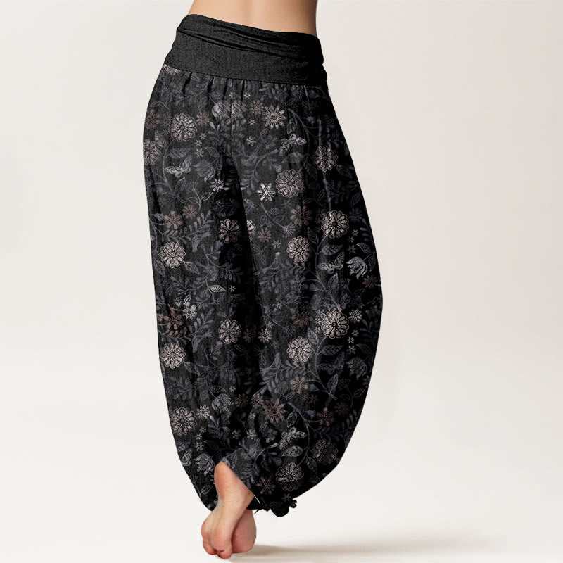 Buddha Stones Damen-Haremshose aus reiner Baumwolle mit New Yorker Asterblumen-Blätter-Design und elastischer Taille - image 8