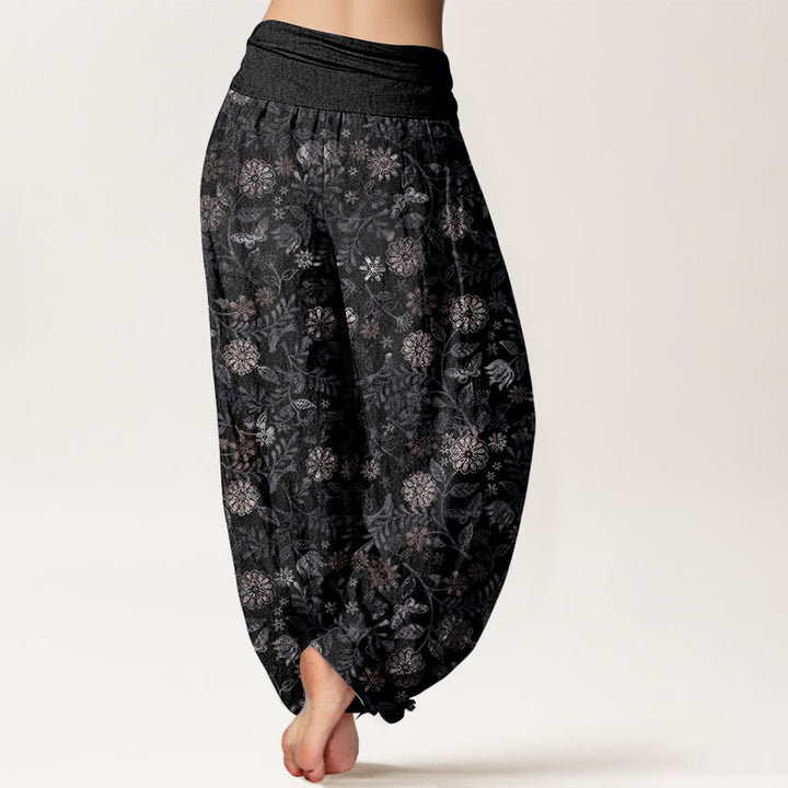 Buddha Stones Damen-Haremshose aus reiner Baumwolle mit New Yorker Asterblumen-Blätter-Design und elastischer Taille - image 8