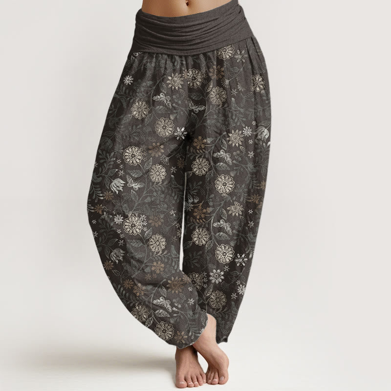 Buddha Stones Damen-Haremshose aus reiner Baumwolle mit New Yorker Asterblumen-Blätter-Design und elastischer Taille - DunkelKhaki - US22, UK/AU26,EU54 (6XL) - image 10