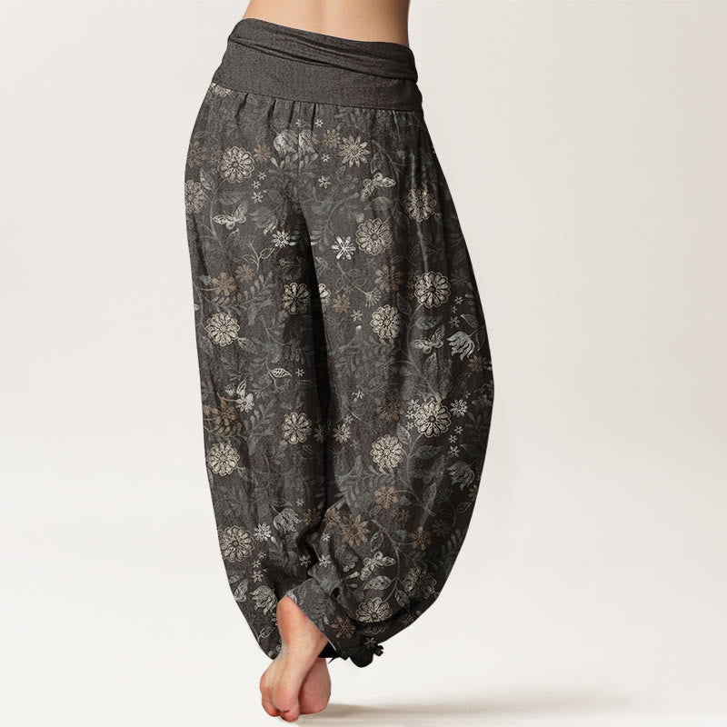Buddha Stones Damen-Haremshose aus reiner Baumwolle mit New Yorker Asterblumen-Blätter-Design und elastischer Taille - image 11