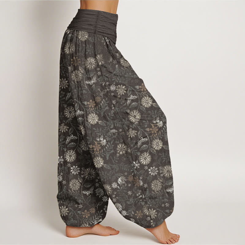 Buddha Stones Damen-Haremshose aus reiner Baumwolle mit New Yorker Asterblumen-Blätter-Design und elastischer Taille - image 12