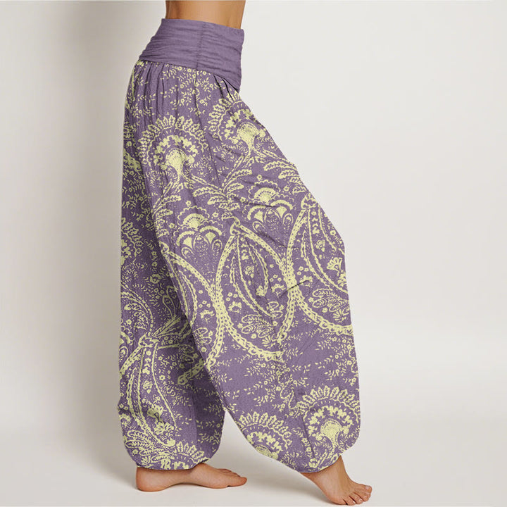 Buddha Stones Damen-Haremshose aus reiner Baumwolle mit Blumen und Paisley-Muster und elastischer Taille