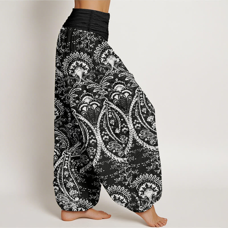Buddha Stones Damen-Haremshose aus reiner Baumwolle mit Blumen und Paisley-Muster und elastischer Taille