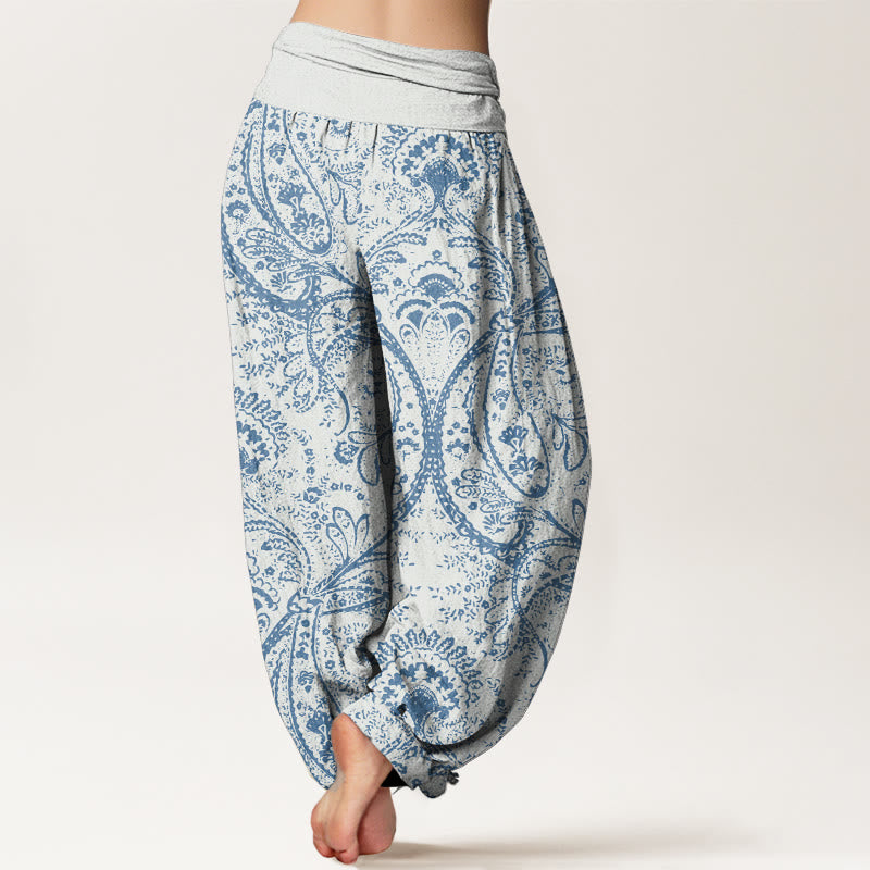 Buddha Stones Damen-Haremshose aus reiner Baumwolle mit Blumen und Paisley-Muster und elastischer Taille