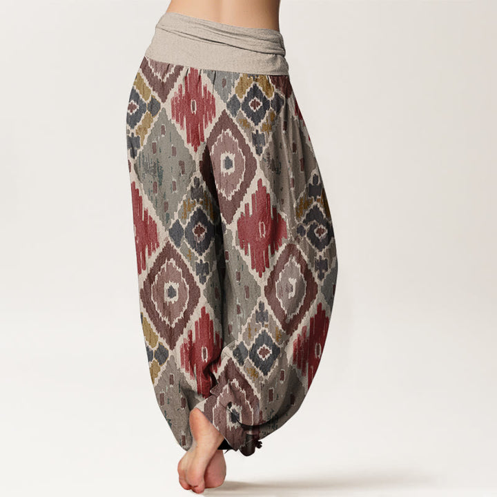 Buddha Stones Damen-Haremshose aus reiner Baumwolle mit Karomuster und elastischer Taille