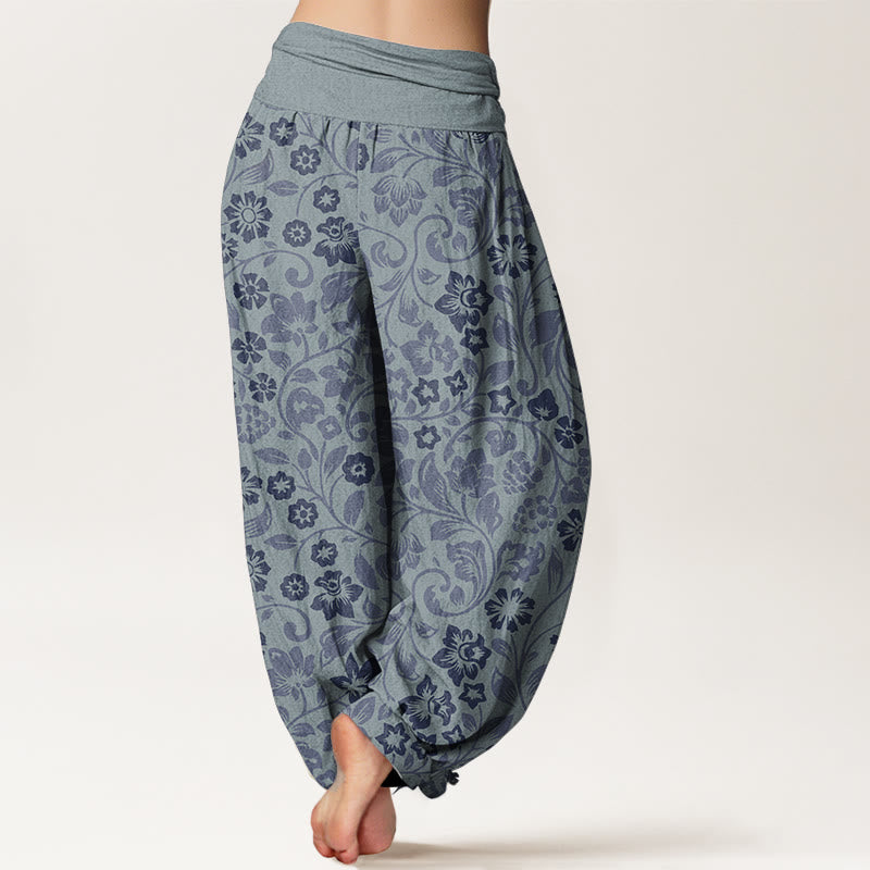 Buddha Stones Haremshose aus reiner Baumwolle mit kleinen Blumen und ineinander verschlungenen Zweigen für Damen mit elastischer Taille - image 11
