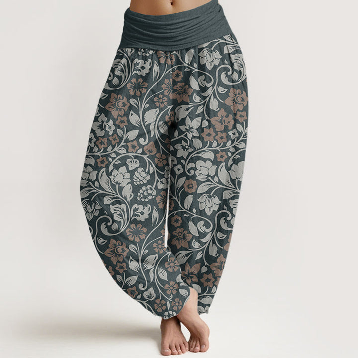 Buddha Stones Haremshose aus reiner Baumwolle mit kleinen Blumen und ineinander verschlungenen Zweigen für Damen mit elastischer Taille - Blaugrün - US22, UK/AU26,EU54 (6XL) - image 7